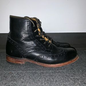 FRYE Leather Men Boots Black Size 7.5 Wingtip